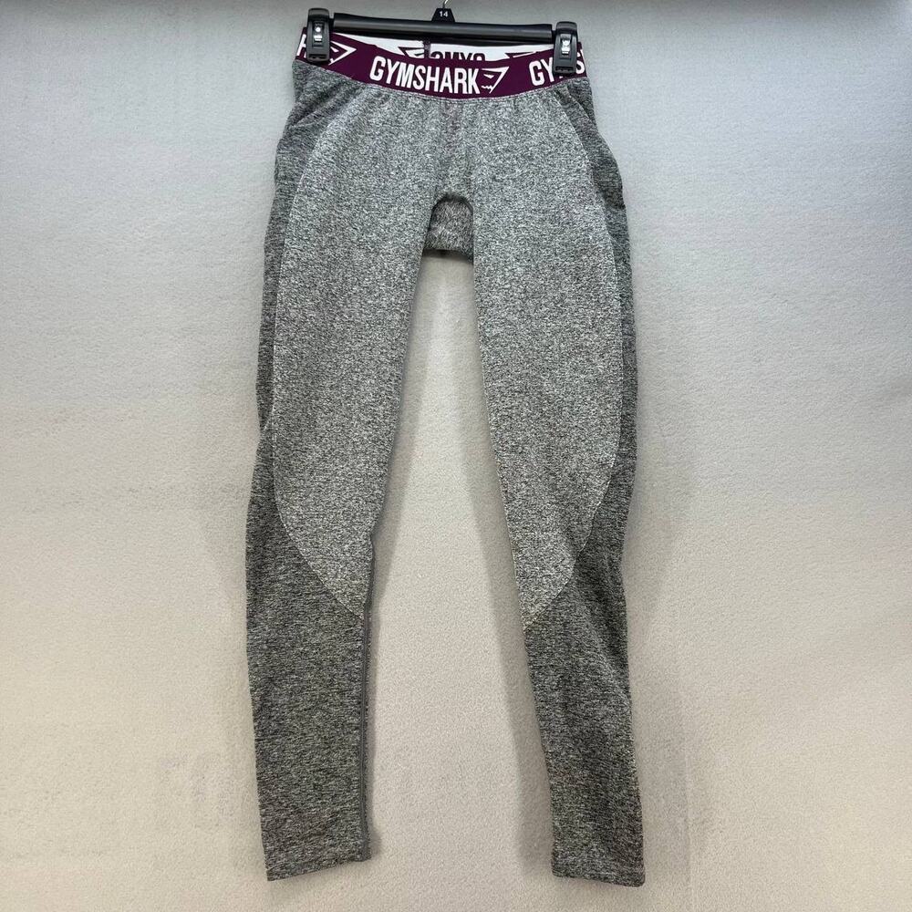 Gym Shark Leggings Women's Size Small Athleticwear Grey/Maroon Logo Low Rise